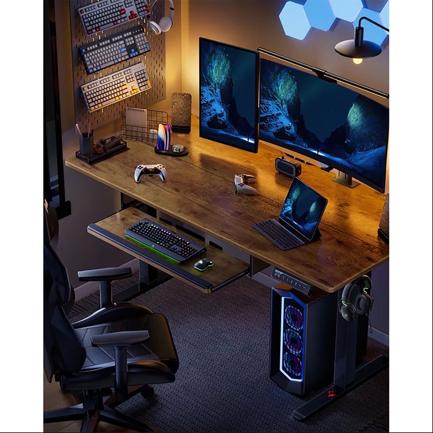 Electric Standing Desk with Keyboard Tray 48 x 24 inches Height Adjustable Gaming Sit Stand up Desk for Home Office Work