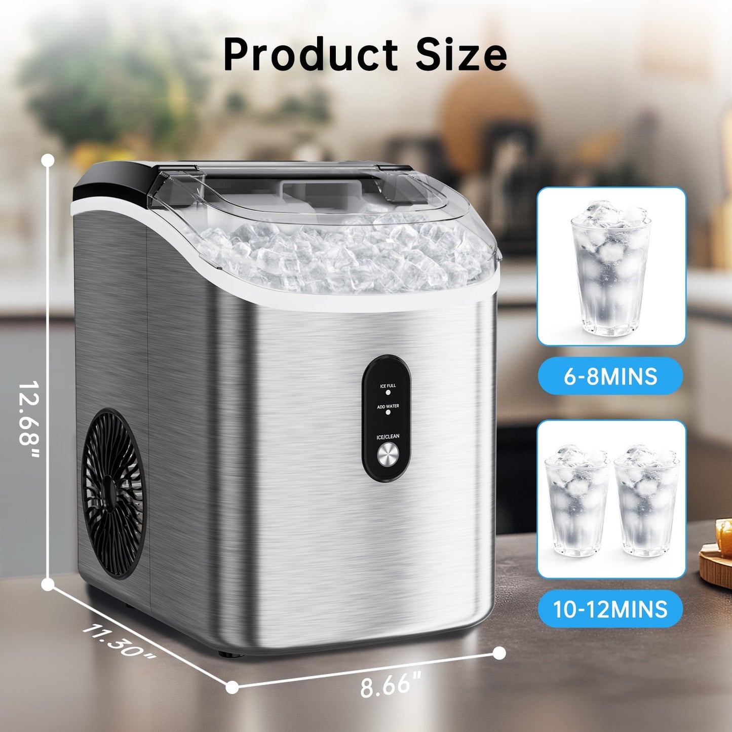 Philergo Nugget Ice Maker Countertop, 35lbs/24H with Self-Cleaning Function Pellet Ice Maker for Home, Kitchen, Office, Stainless Steel