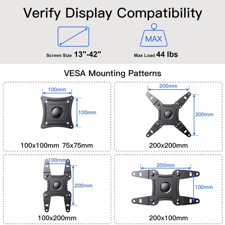 MountFTV Full Motion TV Wall Mount for 13-42 inch TVs Bracket Rotation Monitor with Articulating Arms, Holds Up to 44 lbs