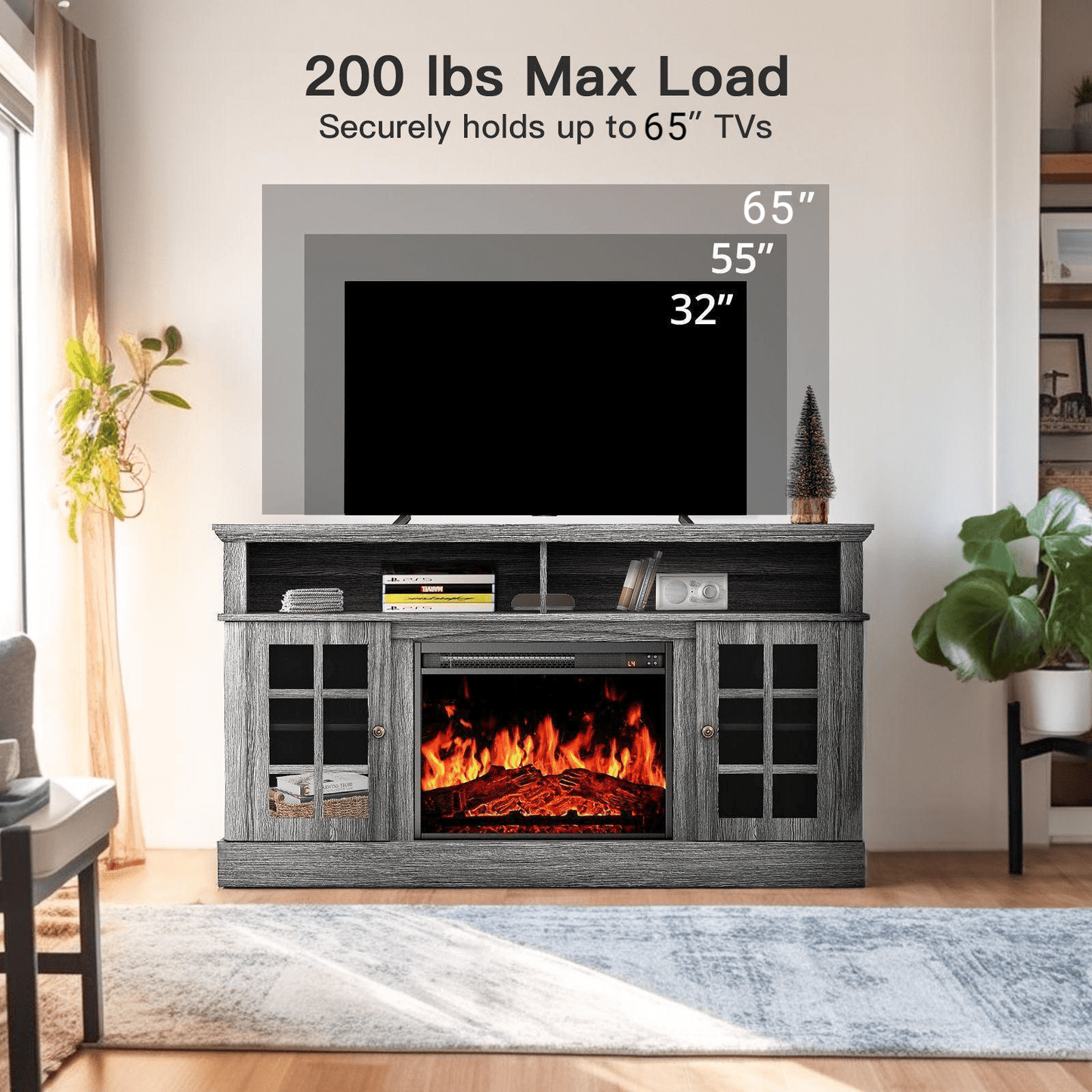 Electric Fireplace TV Stand for 75″ TVs Fireplace Entertainment Center TV Console Table with 23″ Fireplace, Holds up to 200 lbs