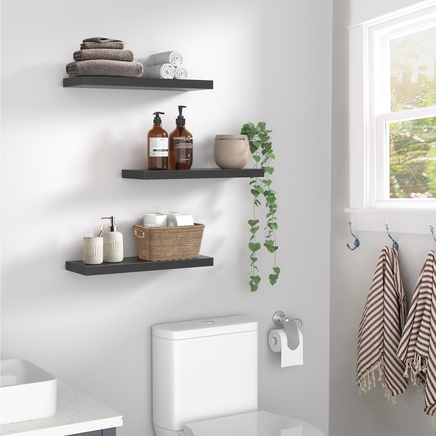 PERLESMITH 3 Sets Floating Shelves Invisible Wall Mounted Modern Faux Wood Storage Shelves