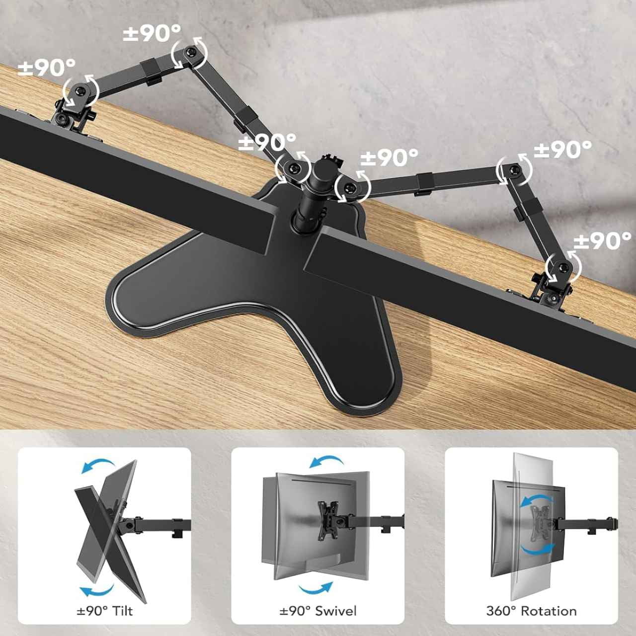 Dual Monitor Stand for Two 13-32 inch Flat/Curved LCD Screens with Swivel, Tilt & Height Adjustable Free Standing