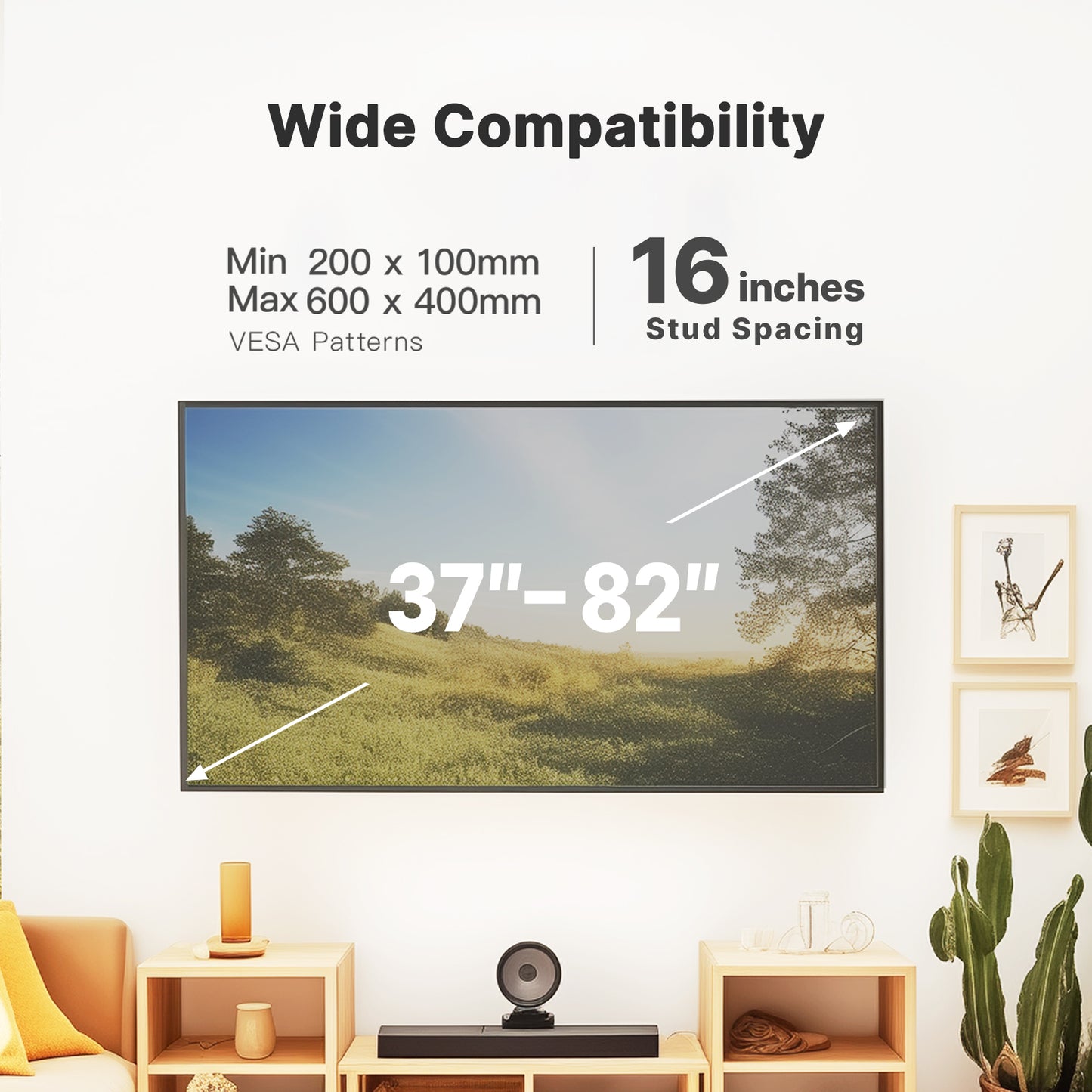 PERLESMITH Full Motion TV Mount Fits for 37-85 inch, Holds up to 132 lbs, Max 600x400mm