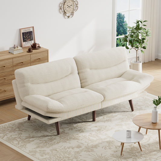CHITOOMA 75" W Corduroy Convertible Futon Sofa Bed with Adjustable Backrest & Armrests, Comfy Loveseat Folding Sleeper Sofa Couches for Living Rooms Apartment Office, White
