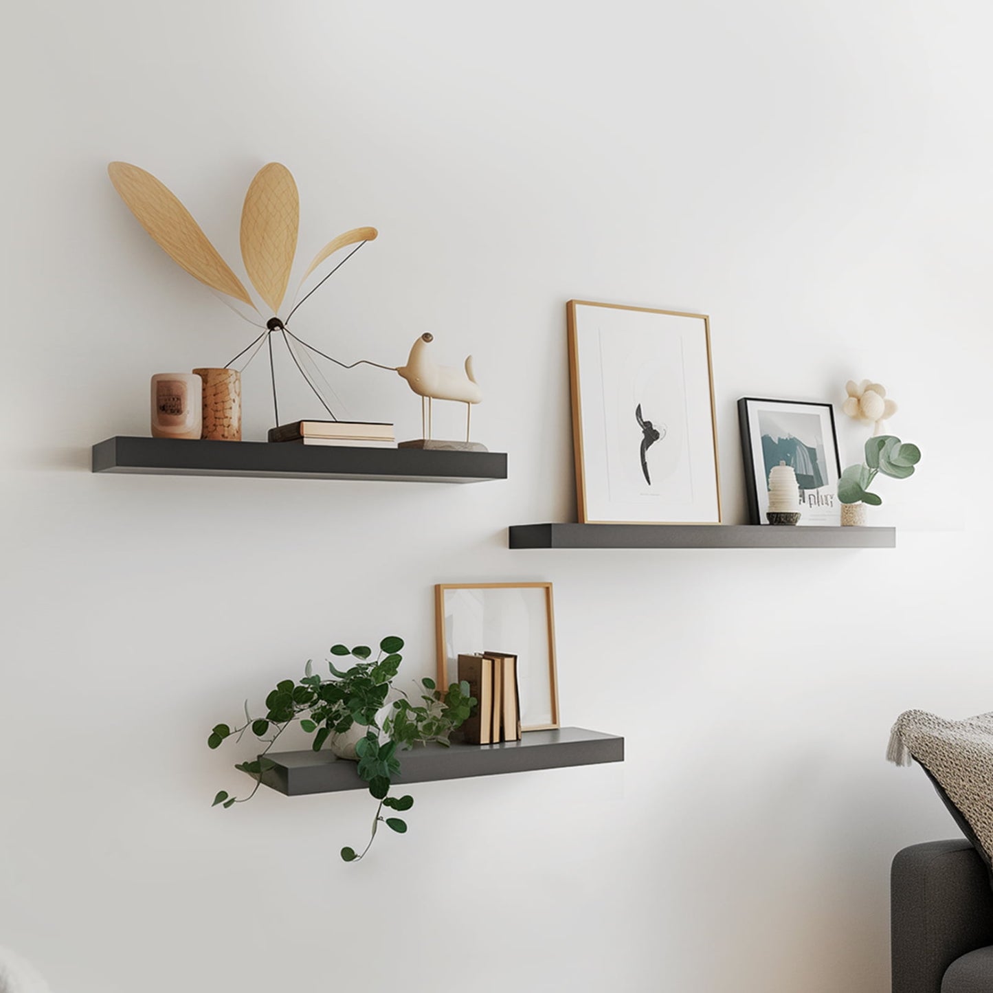3 Sets 15 x 7" Wall Mounted Floating Shelves, Storage Shelves Perfect for Bedroom, Bathroom, Living Room and Kitchen Storage