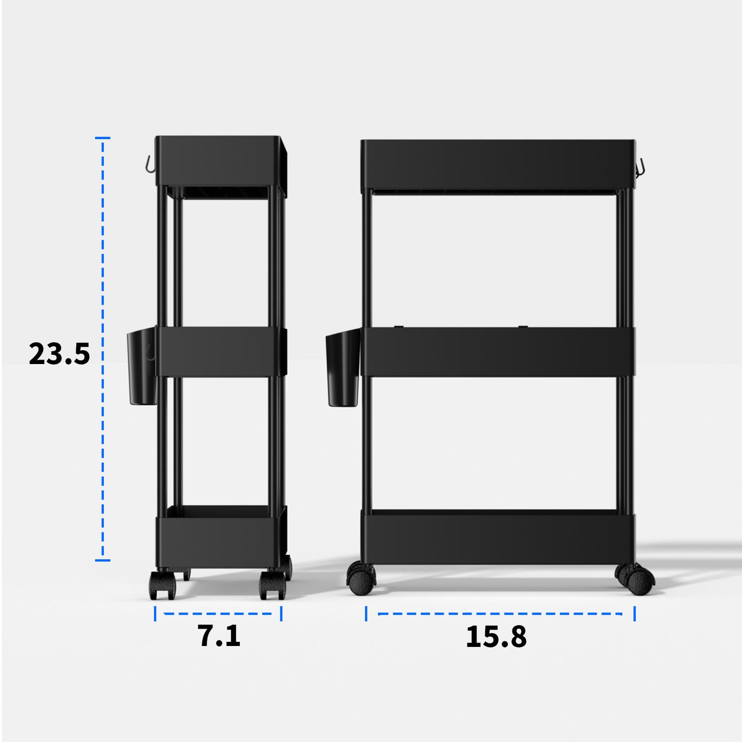 3 Tier Removable Slim Storage Cart with Wheels, Bathroom Cart Organizer Small, Rolling Cart for Bathroom, Kitchen, Narrow Space, Black