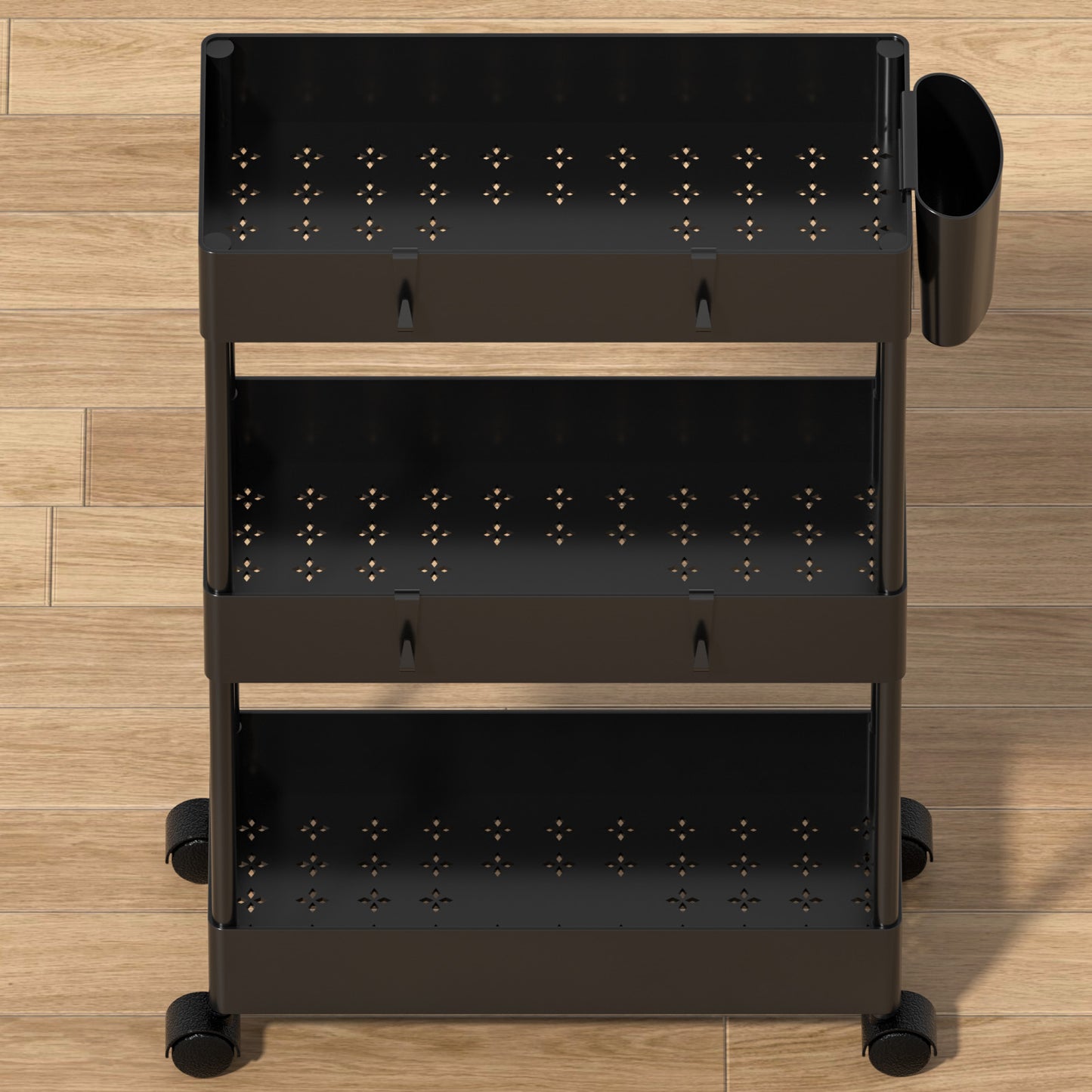 3 Tier Removable Slim Storage Cart with Wheels, Bathroom Cart Organizer Small, Rolling Cart for Bathroom, Kitchen, Narrow Space, Black