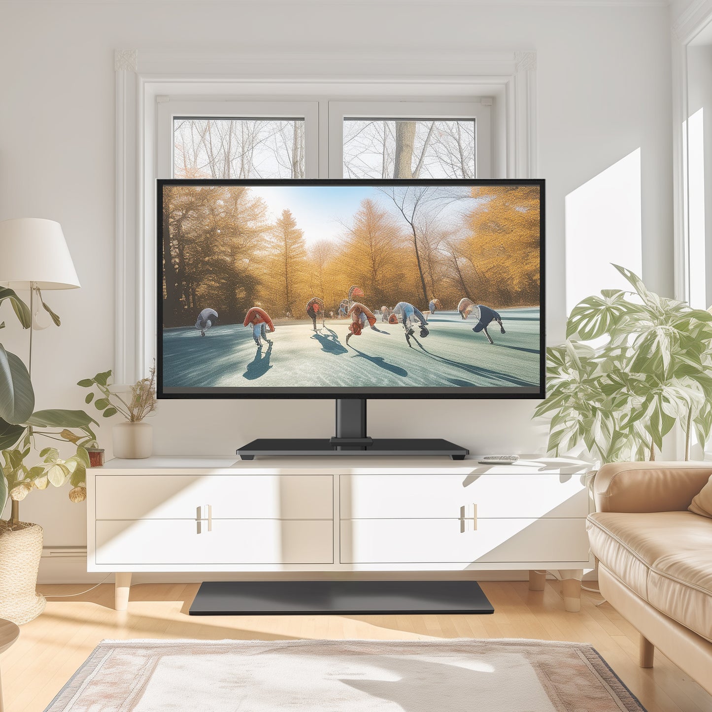 PERLESMITH Tabletop Universal TV Stand for 37- 55 inch TVs with Height Adjustable & Wire Management