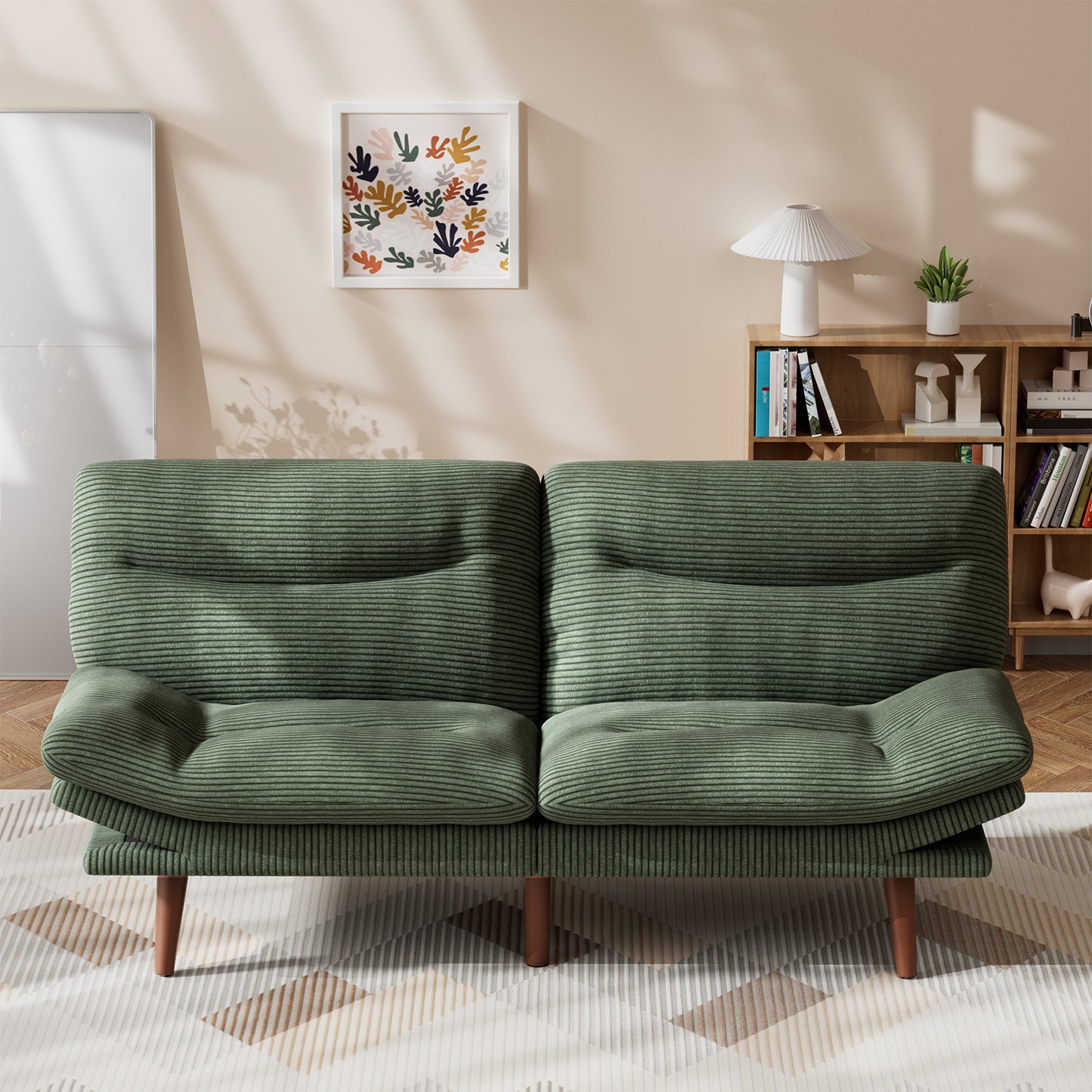 CHITOOMA 75" W Corduroy Convertible Futon Sofa Bed with Adjustable Backrest & Armrests, Comfy Loveseat Folding Sleeper Sofa Couches for Living Rooms Apartment Office, Green