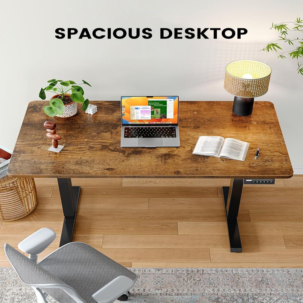 One Piece Standing Desk, 48x24 inch Adjustable Stand Up Desk with Cable Management Tray,Brown