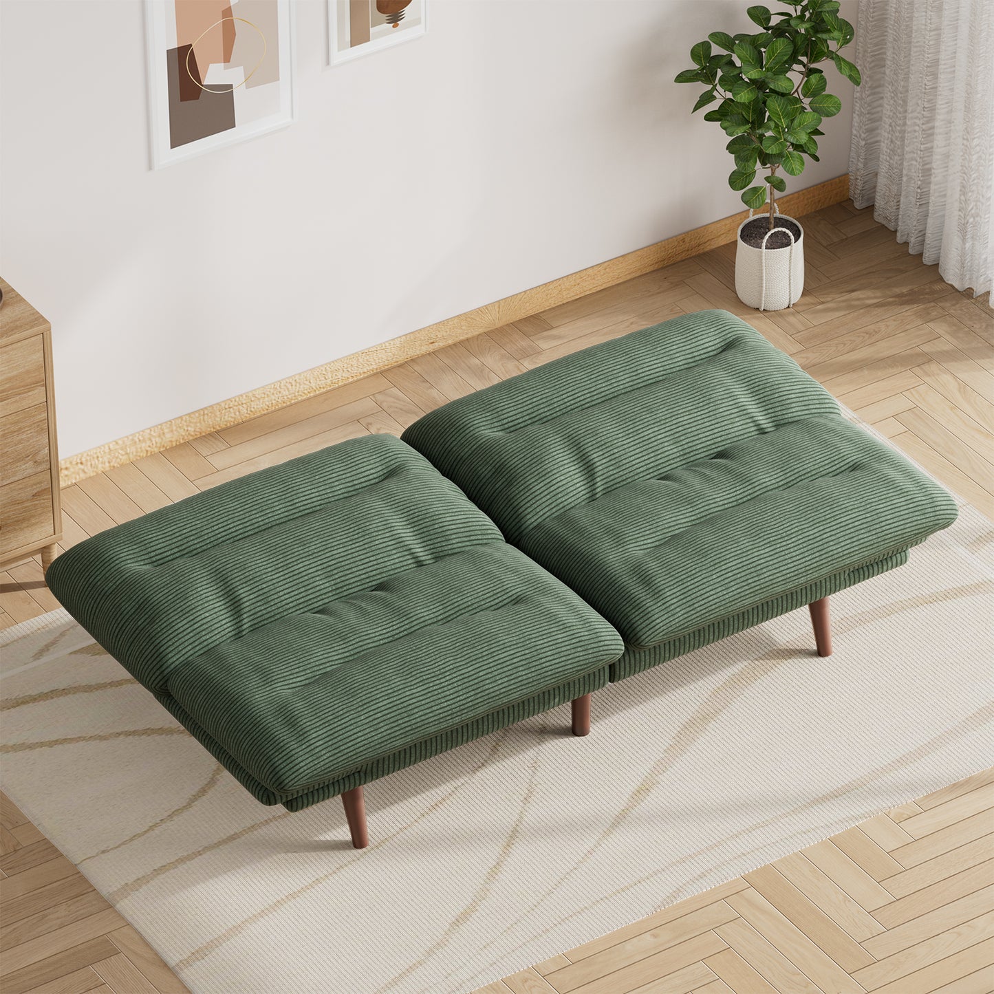 CHITOOMA 75" W Corduroy Convertible Futon Sofa Bed with Adjustable Backrest & Armrests, Comfy Loveseat Folding Sleeper Sofa Couches for Living Rooms Apartment Office, Green