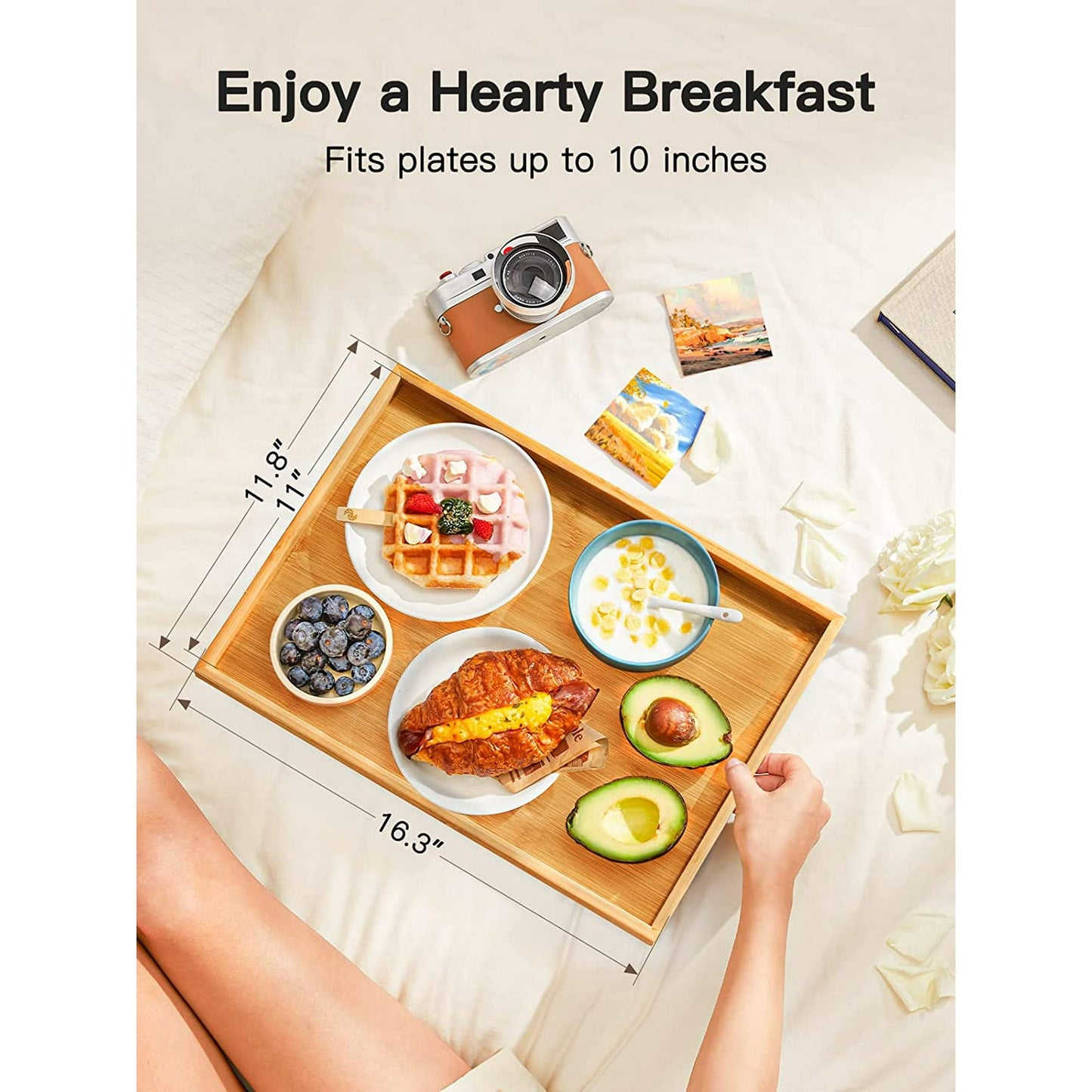 Myfurnideal Bamboo Bed Tray Table with Foldable Legs Laptop Desk Breakfast Tray for Sofa, Bed, Eating, Working