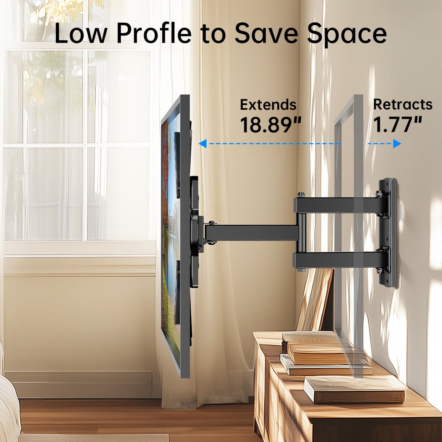 MountFTV Full Motion TV Wall Mount Bracket for 26-65 inch TVs, Max 400*400mm, Holds up to 77 lbs, 12"/16" Wood Studs(复制)
