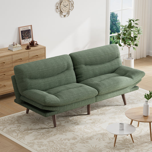CHITOOMA 75" W Corduroy Convertible Futon Sofa Bed with Adjustable Backrest & Armrests, Comfy Loveseat Folding Sleeper Sofa Couches for Living Rooms Apartment Office, Green