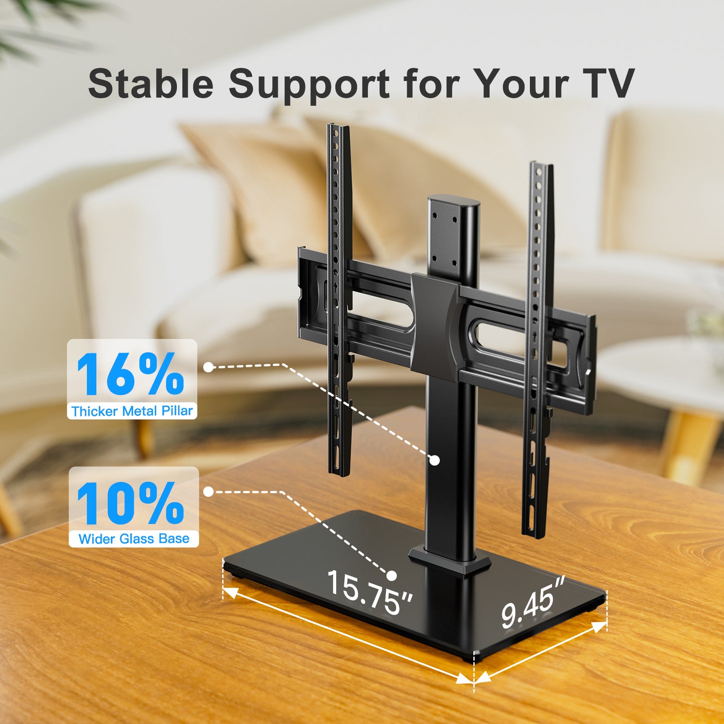 PERLESMITH Universal TV Stand for 32-60", Table Top TV Base Max 400x400 mm, Black