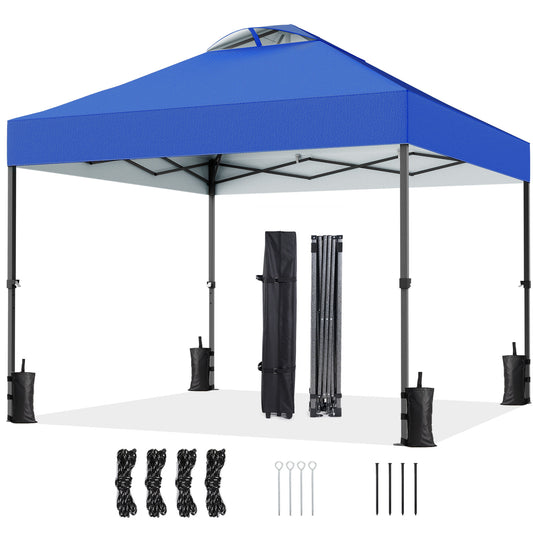 CHITOOMA 10 x 10ft Pop up Canopy Tent, Instant Outdoor Shelter Easy Portable Straight Leg Canopy Tent, Blue