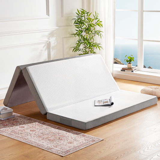 CHITOOMA 4 inch Tri Folding Memory Foam Mattresses with Removable & Washable Cover, Queen