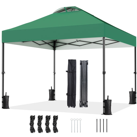 CHITOOMA 10 x 10ft Pop up Canopy Tent, Instant Outdoor Shelter Easy Portable Straight Leg Canopy Tent, Green