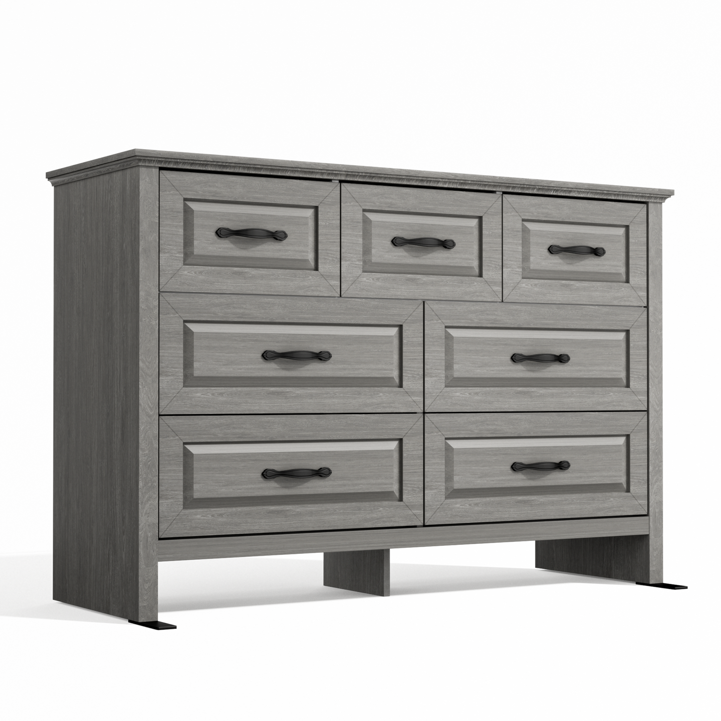 Farmhouse 7 Drawer Double Dresser for Bedroom, 47.2"W Contemporary Wood Chest of Drawer Storage Cabinet for Living Room, Hallway, Entryway, Nursery Room, Gray