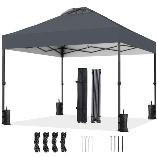 CHITOOMA 10 x 10ft Pop up Canopy Tent, Instant Outdoor Shelter Easy Portable Straight Leg Canopy Tent, Dark Gray