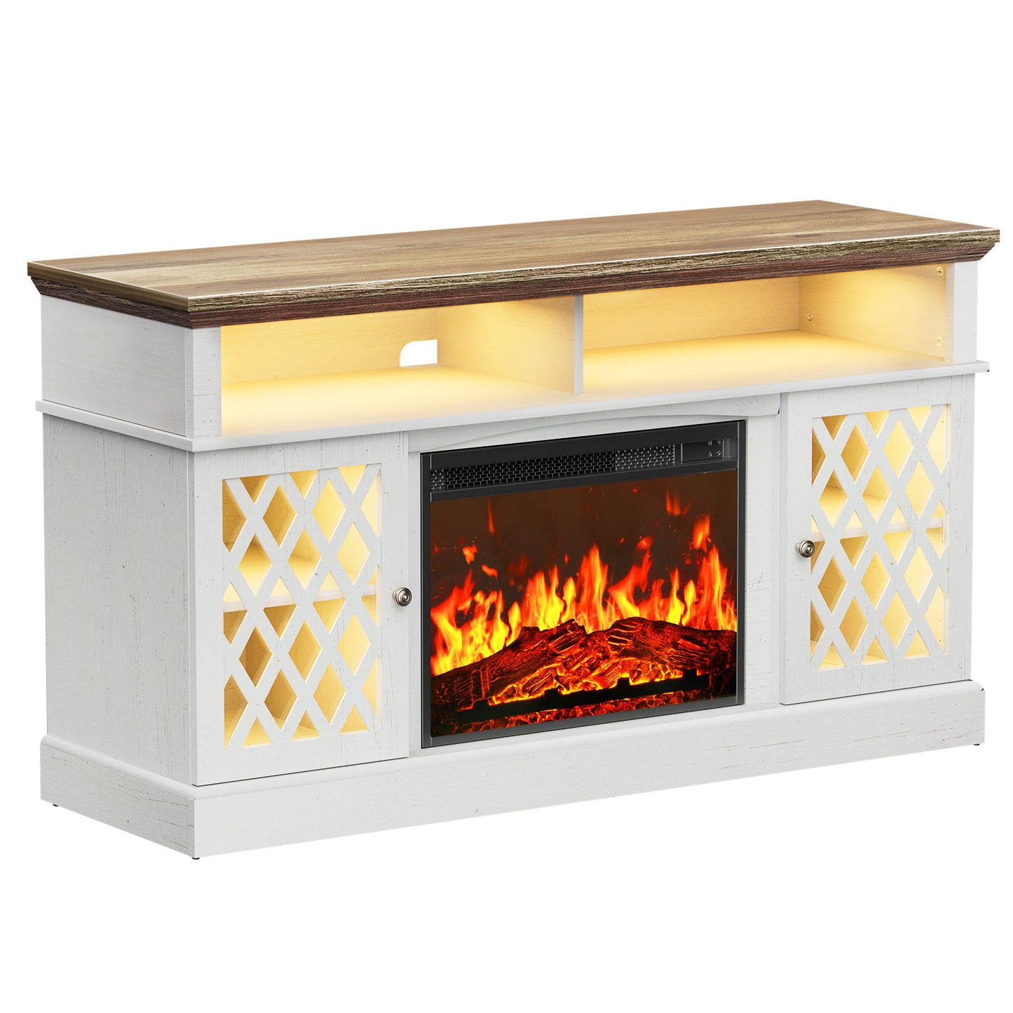 Electric Fireplace TV Stand with LED Lights for TVs up to 70", Entertainment center with fireplace for Living Room, Bedroom, White