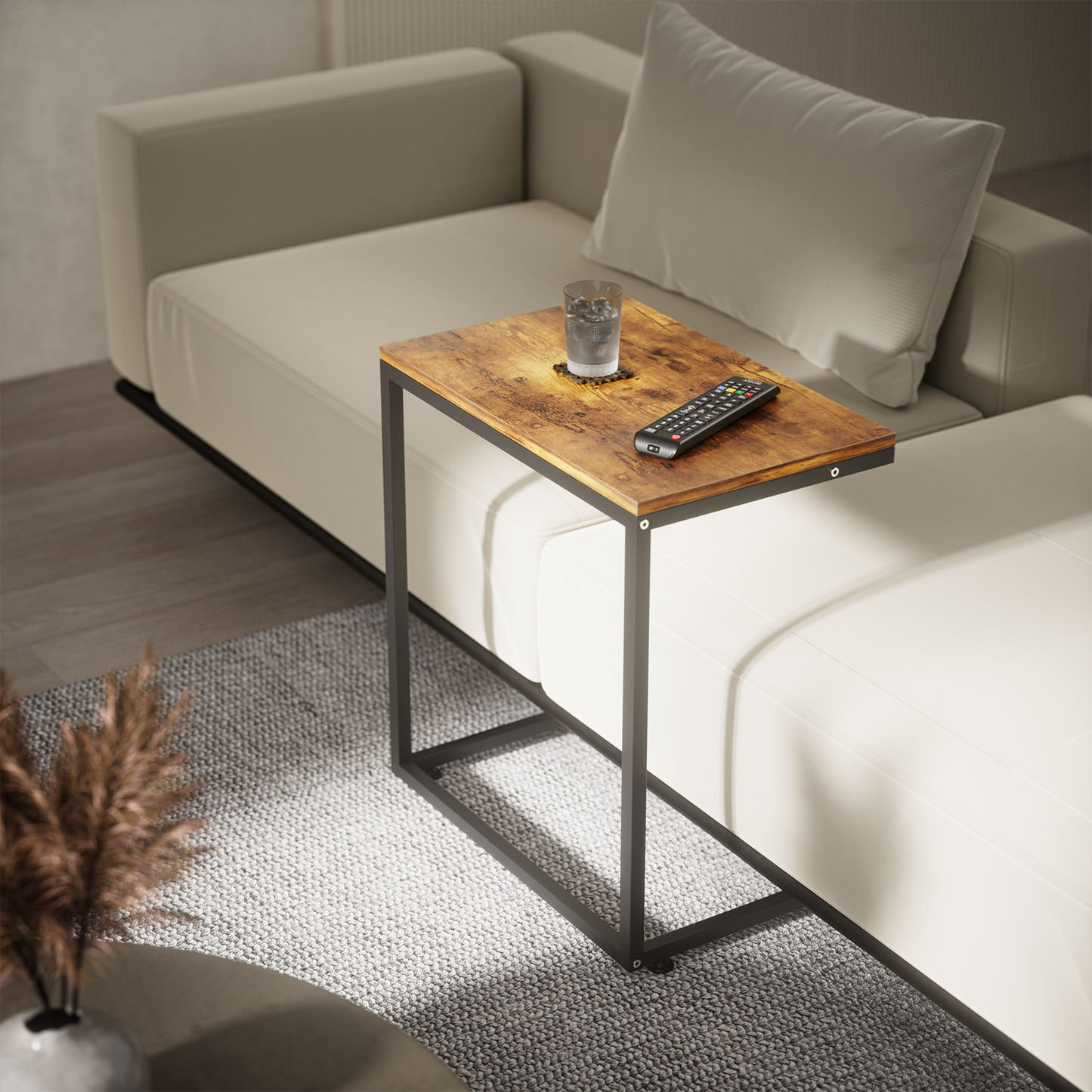 C Shaped Metal Sofa Side End Table Side Table TV Tray Table for Sofa,Couch Table,Bedroom,Set of 2 (Rustic Brown)