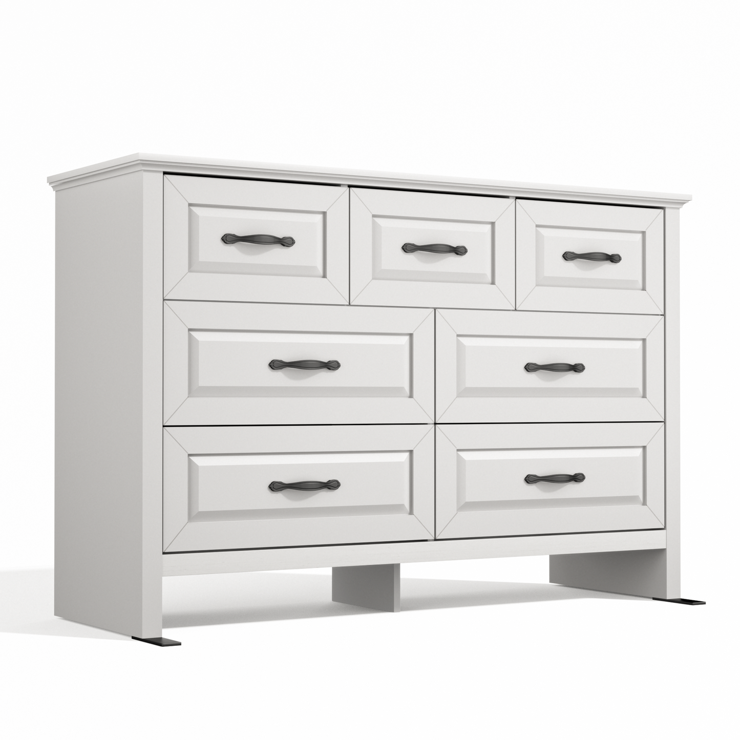 Farmhouse 7 Drawer Double Dresser for Bedroom, 47.2"W Contemporary Wood Chest of Drawer Storage Cabinet for Living Room, Hallway, Entryway, Nursery Room, White