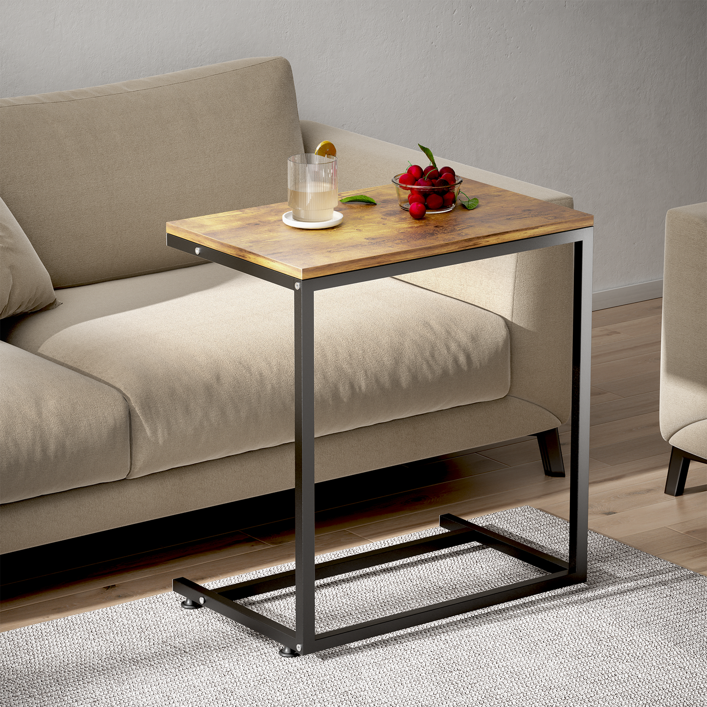 C Shaped Metal Sofa Side End Table Side Table TV Tray Table for Sofa,Couch Table,Bedroom,Set of 2 (Rustic Brown)