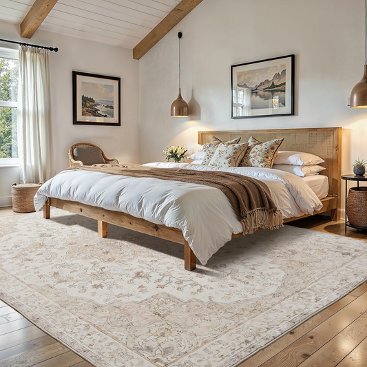 6'x9' Boho Area Rugs for Living Room, Machine Washable Stain Resistant Non-Shed Carpet, Area Rug with Non-Slip Backing for Bedroom, Dining Room, Dorm, Office