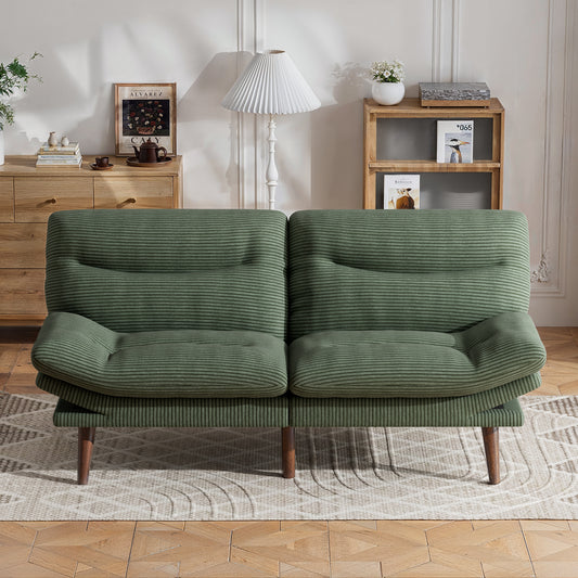 CHITOOMA 66'' Futon Sofa Bed, Green Corduroy Memory Foam Futon Sleeper Sofa Loveseat Convertible Couch Bed for Small Compact Living Spaces,Apartment