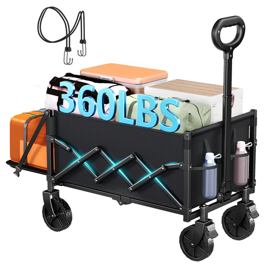 Collapsible Wagon Cart with Expandable Storage & Locking Front Wheels, Portable Foldable Wagon for Beach, Camping, Shopping