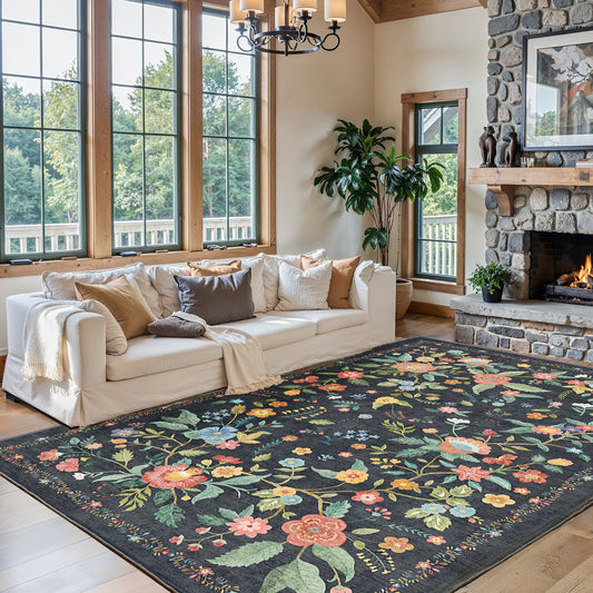 8'x10' Machine-washable Area Rugs for Living Room, Boho Area Rugs with Non-Slip Backing, Stain Resistant Non-Shed Carpet for Bedroom, Dining Room, Dorm, Office