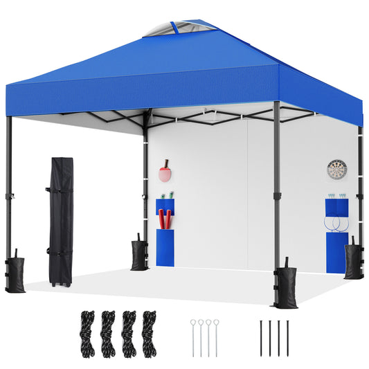 CHITOOMA 10 x 10ft Pop up Canopy Tent, Instant Outdoor Shelter Easy Portable Straight Leg Canopy Tent with Pockets Sidewall, Blue