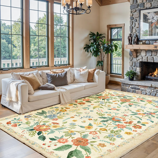 8'x10' Boho Area Rugs for Living Room, Machine Washable Area Rug with Non-Slip Backing, Stain Resistant Non-Shed Carpet for Bedroom, Dining Room, Dorm, Office