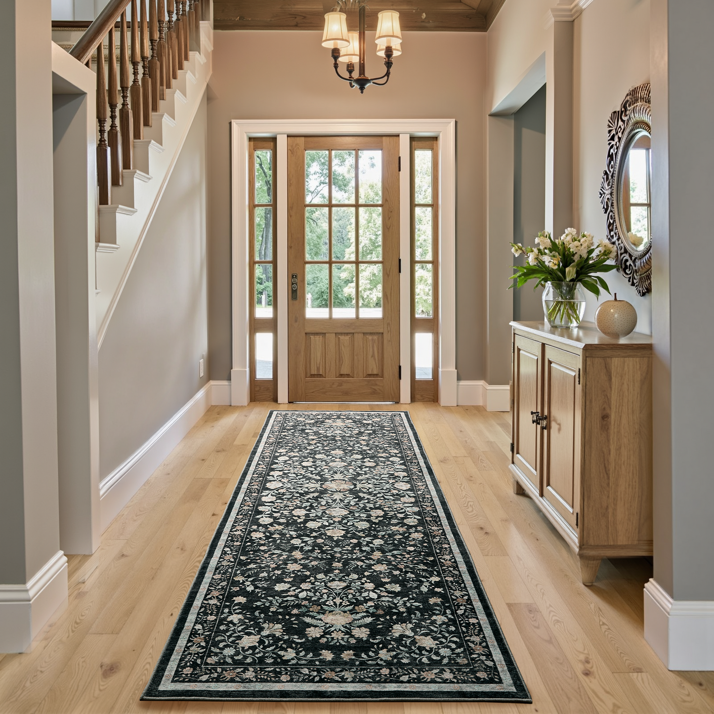 2.6'x8' Boho Runner Rug for Hallway, Machine Washable Stain Resistant Non-Shed Carpet, Runner Rug with Non-Slip Backing for Kitchen, Entryway, Bedroom, Laundry, Bathroom