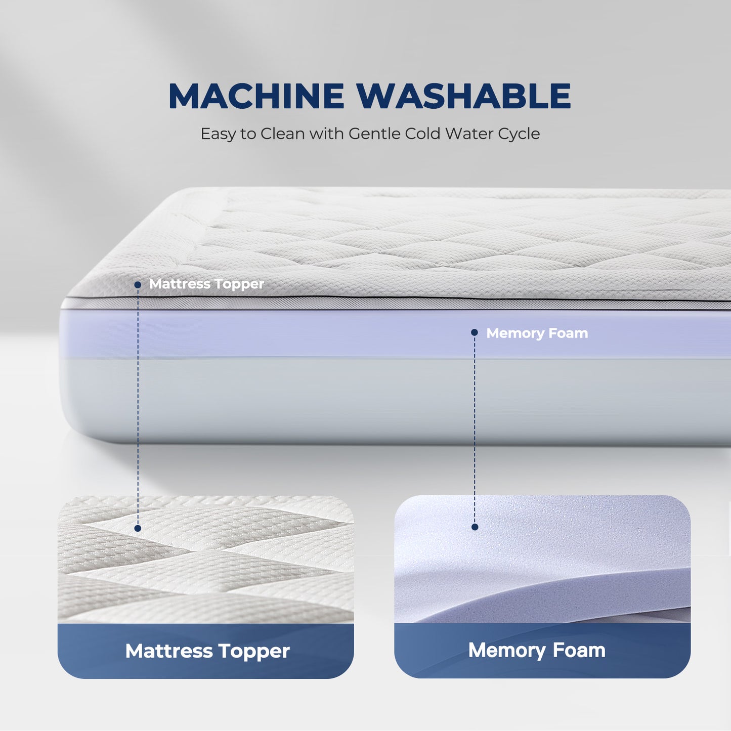 4 inch Dual Layer Memory Foam Mattress Topper Queen Size, 2 Inch Gel Memory Foam Plus 2 Inch PillowTop Mattress Pad, Soft Comfort Support
