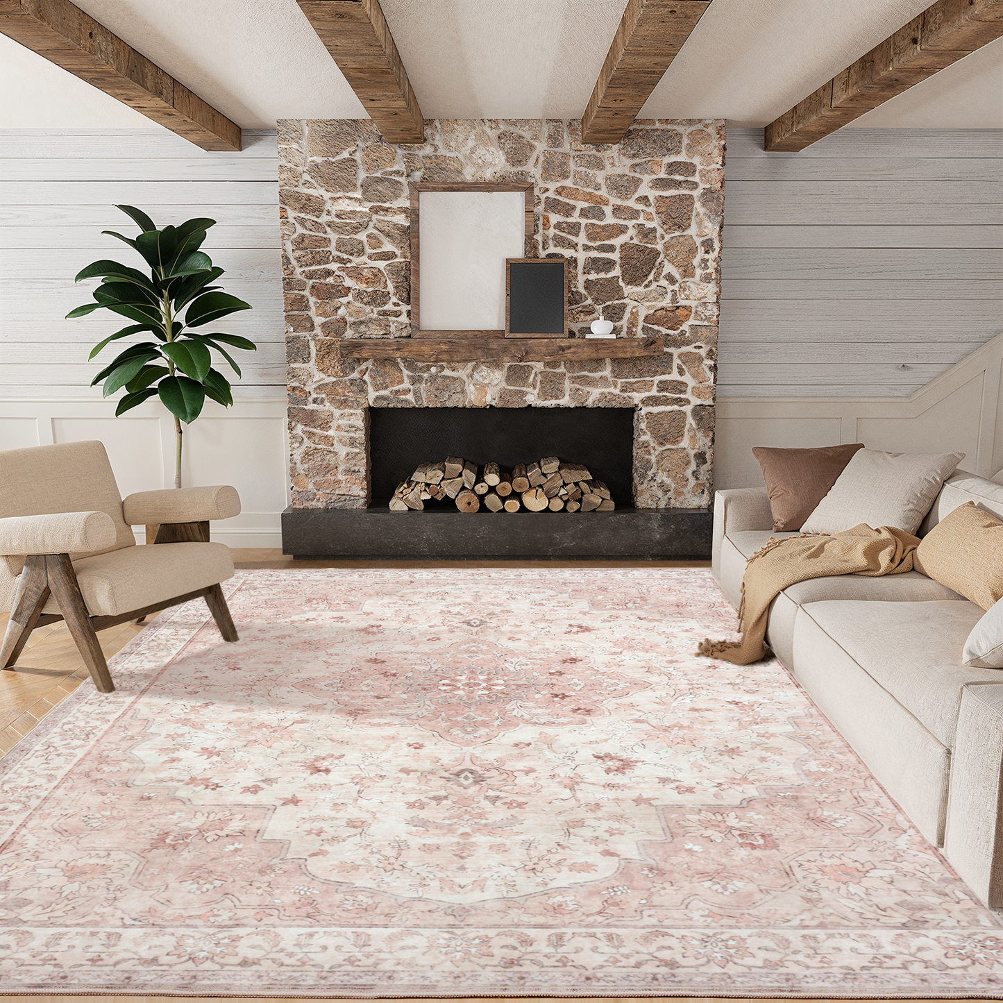 5'x7' Machine-washable Area Rugs for Living Room, Stain Resistant Non-Shed Carpet, Boho Area Rugs with Non-Slip Backing for Bedroom, Dining Room, Dorm, Office