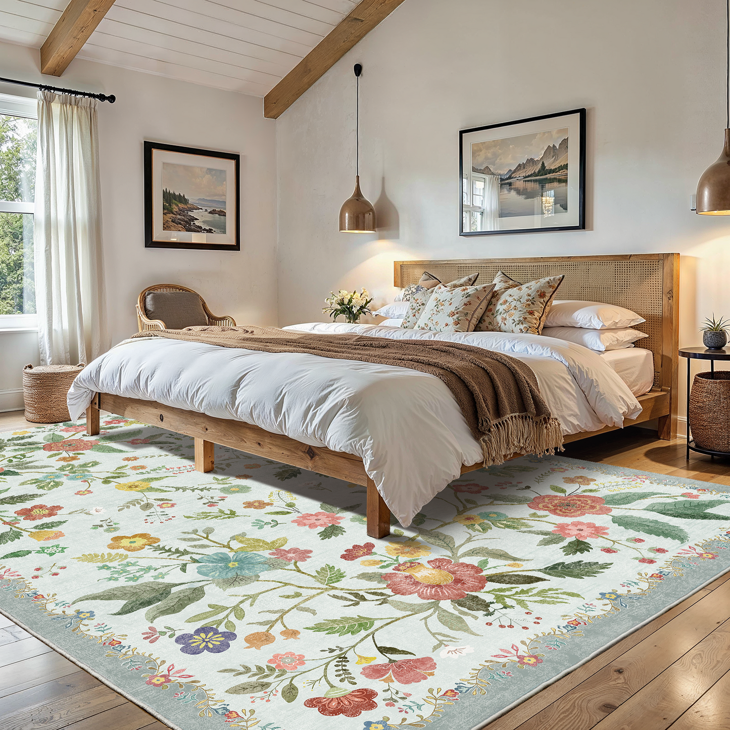 6'x9' Boho Area Rugs for Living Room, Machine Washable Area Rug with Non-Slip Backing, Stain Resistant Non-Shed Carpet for Bedroom, Dining Room, Dorm, Office