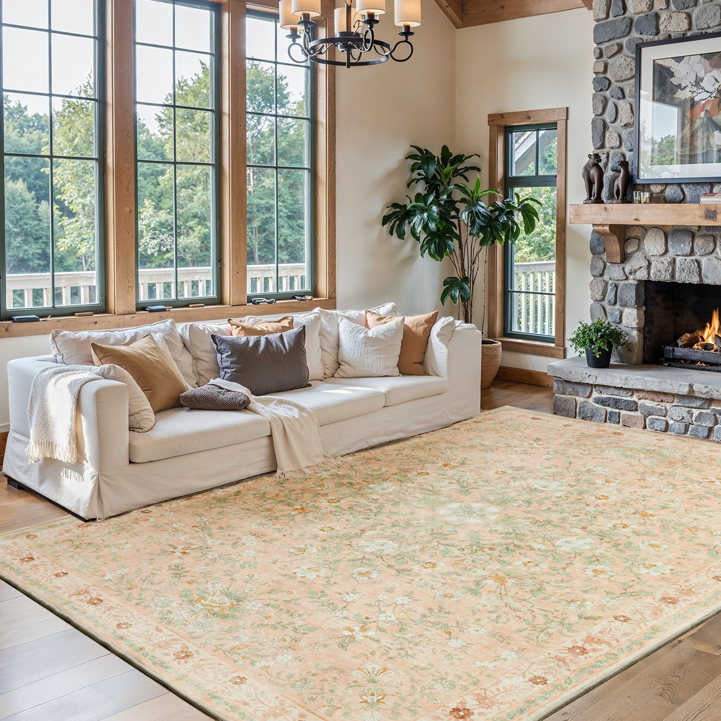 8'x10' Boho Area Rugs for Living Room, Machine Washable Area Rug with Non-Slip Backing, Stain Resistant Non-Shed Carpet for Bedroom, Dining Room, Dorm, Office