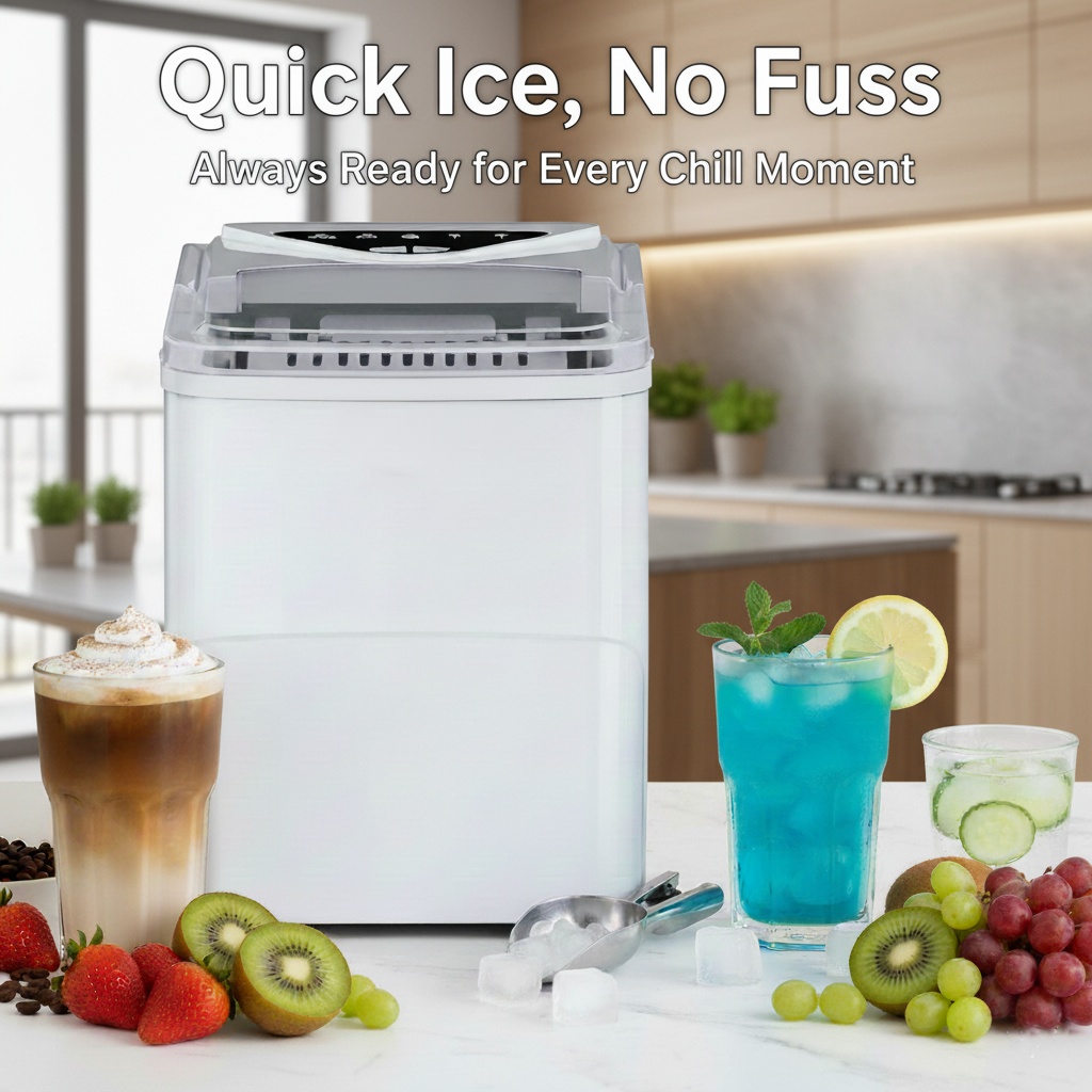 Philergo Ice Maker Countertop, 26lbs/Per Day, 9 Bullet Ice Cubes in 6 Mins, Self-Cleaning Ice Maker with Ice Scoop, Basket,2 Sizes of Bullet Shaped Ice for Home/Office/Kitchen,White