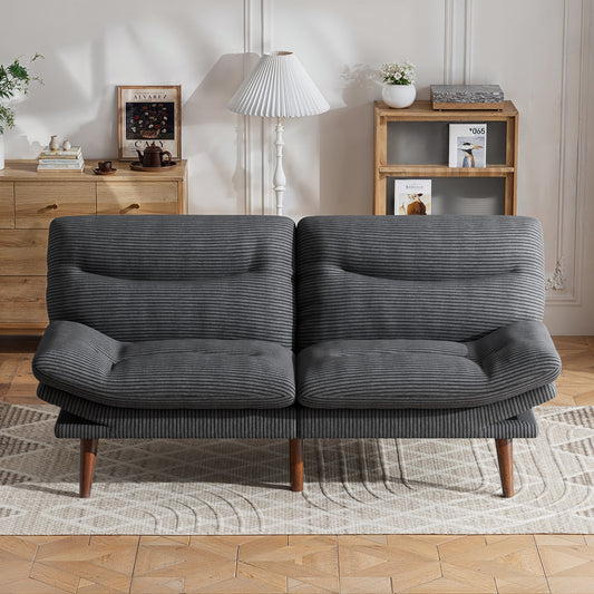 CHITOOMA 66'' Futon Sofa Bed, Grey Corduroy Memory Foam Futon Sleeper Sofa Loveseat Convertible Couch Bed for Small Compact Living Spaces,Apartment