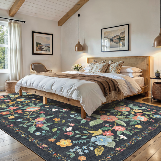 6'x9' Boho Area Rugs for Living Room, Machine Washable Area Rug with Non-Slip Backing, Stain Resistant Non-Shed Carpet for Bedroom, Dining Room, Dorm, Office