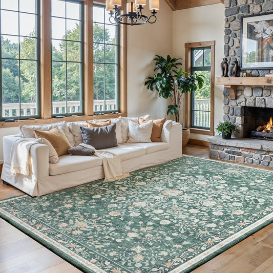 8'x10' Boho Area Rugs for Living Room, Machine Washable Area Rug with Non-Slip Backing, Stain Resistant Non-Shed Carpet for Bedroom, Dining Room, Dorm, Office