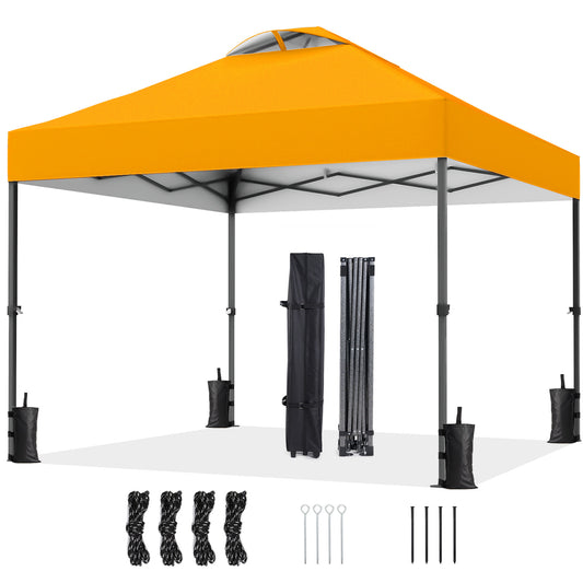 CHITOOMA 10 x 10ft Pop up Canopy Tent, Instant Outdoor Shelter Easy Portable Straight Leg Canopy Tent, Orange
