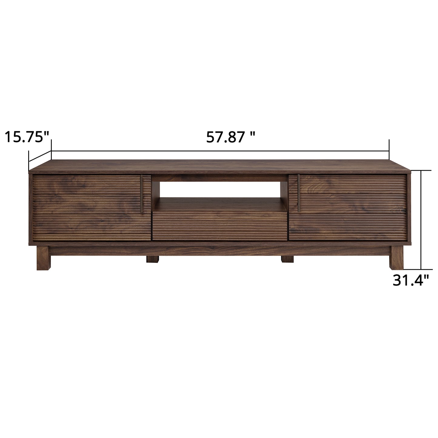 Mid-Century Modern TV Stand for 65″ TVs, Wood TV Console with Reeded 2-Door for Living Room, Brown