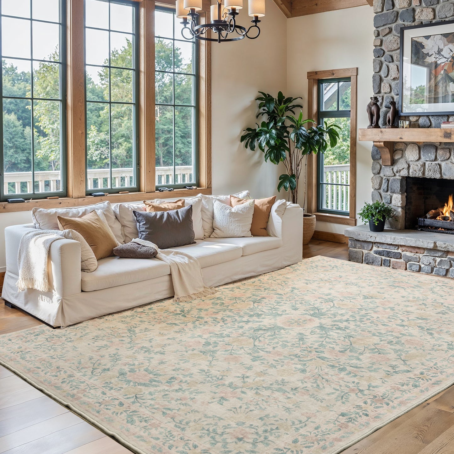 9'x12' Boho Area Rugs for Living Room, Machine Washable Area Rug with Non-Slip Backing, Stain Resistant Non-Shed Carpet for Bedroom, Dining Room, Dorm, Office