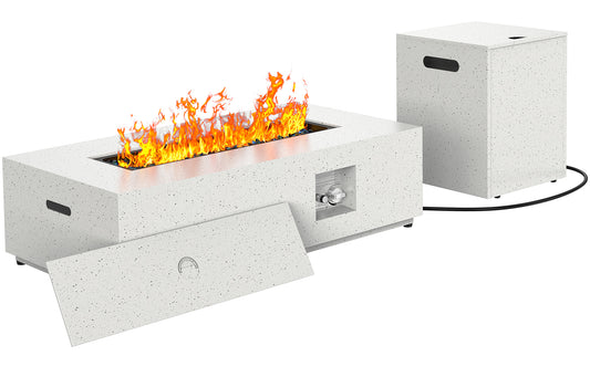 43" Gas Fire Pit Table, 50000 BTU Outdoor Propane Fire Pit with CSA Certification, Rectangular Fire Pit with Glass Rocks, Waterproof Cover & Adjustable Legs for Patio, Backyard, Deck