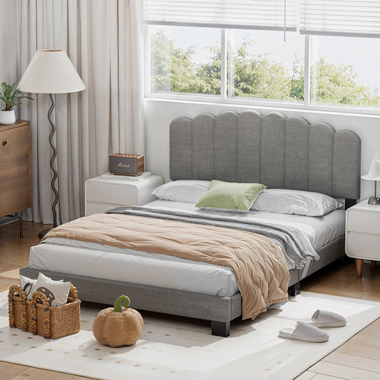 CHITOOMA Queen Bed Frame with Adjustable Headboard, Grey Linen Upholstered Platform Bed Frame Queen Size No Box Spring Needed, Noise-Free, Heavy Duty
