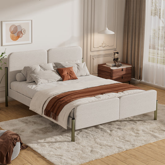 CHITOOMA Queen Bed Frame with Headboard, Linen Upholstered Platform Bed Frame Queen Size No Box Spring Needed, Noise-Free, Heavy Duty, White