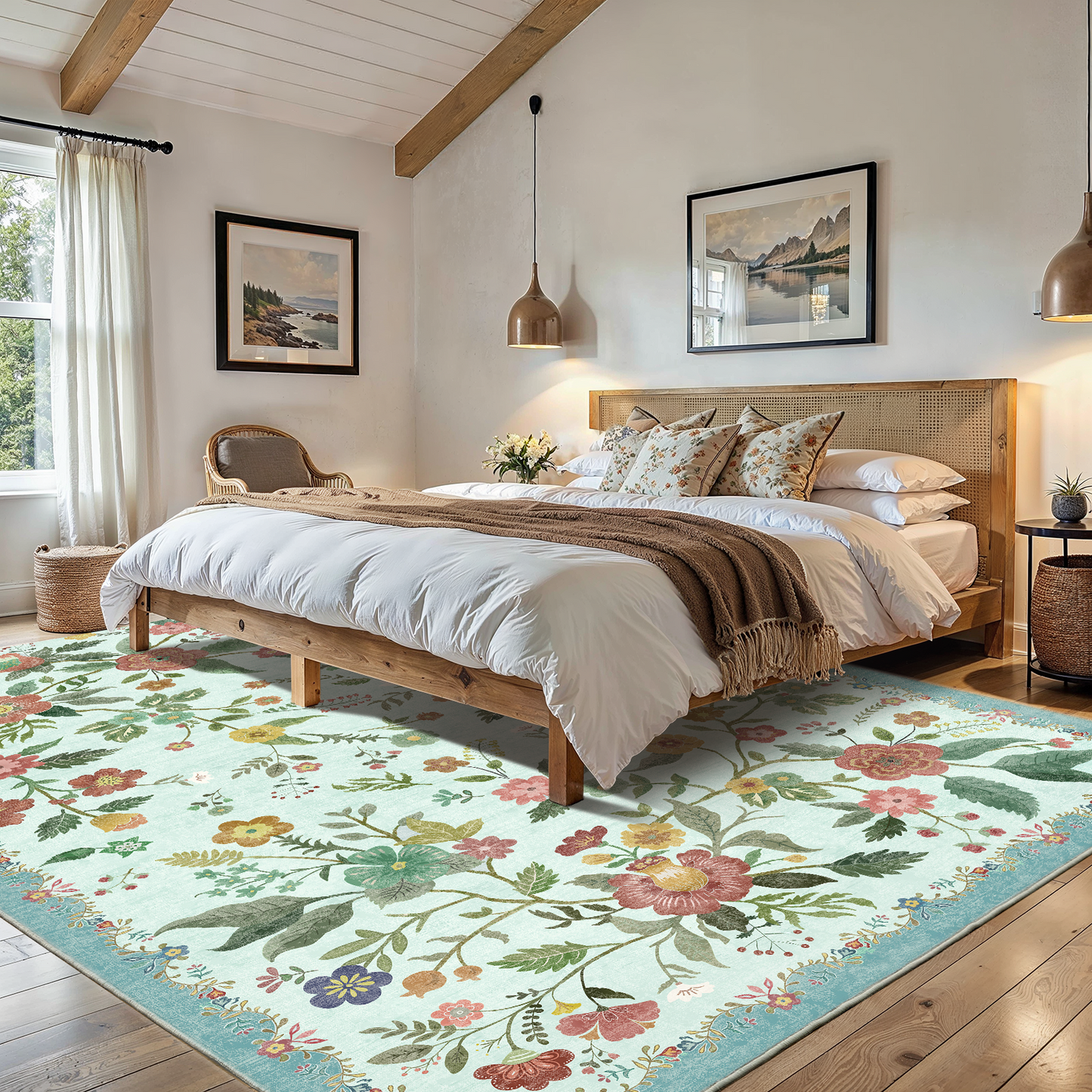 6'x9' Boho Area Rugs for Living Room, Machine Washable Area Rug with Non-Slip Backing, Stain Resistant Non-Shed Carpet for Bedroom, Dining Room, Dorm, Office